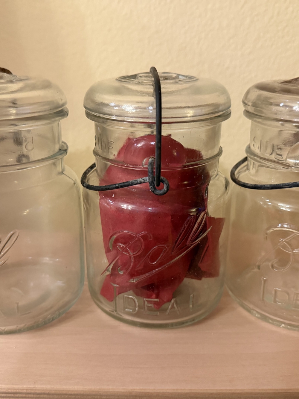 Antique Vintage Ball Ideal Clear Glass Mason Jar with Wire Bale
